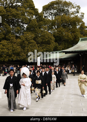 Wedding ceremony in Meiji Jingu Shrine Harajuku Tokyo, Japan. Stock Photo