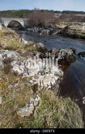 Oykel Bridge, Scotland. Picturesque view of the River Oykel with Oykel Bridge in the background. Stock Photo