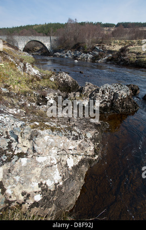 Oykel Bridge, Scotland. Picturesque view of the River Oykel with Oykel Bridge in the background. Stock Photo