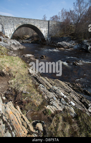 Oykel Bridge, Scotland. Picturesque view of the River Oykel with Oykel Bridge in the background. Stock Photo