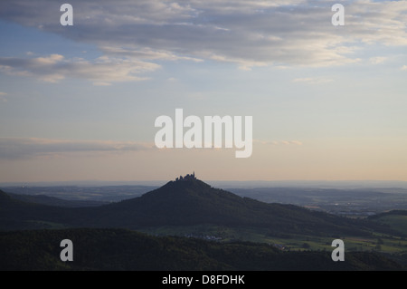 Germany, Baden-Württemberg, Swabian Alb, near Hechingen, Hohenzollern Castle, Sunset peaceful, harmonious, Stock Photo