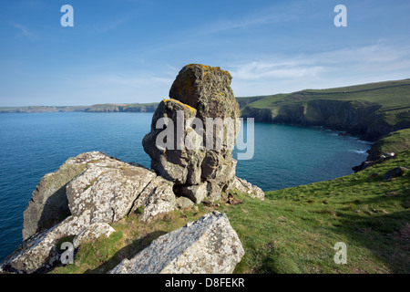 Stone outcrop on The Rumps, Pentire Head, Cornwall Uk Stock Photo