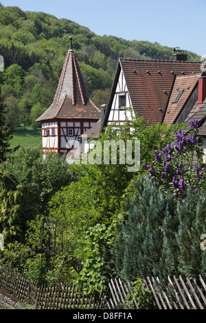 Germany, Baden-Wuerttemberg, Forchtenberg tower of the city wall peaceful, harmonious, Deutschland, Baden-Württemberg, Stock Photo