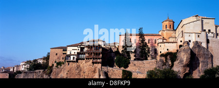 City landscape with hanging houses Stock Photo