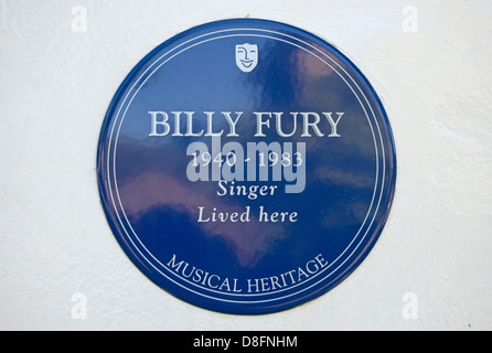musical heritage blue plaque marking a home of  singer billy fury, st johns wood, london, england Stock Photo