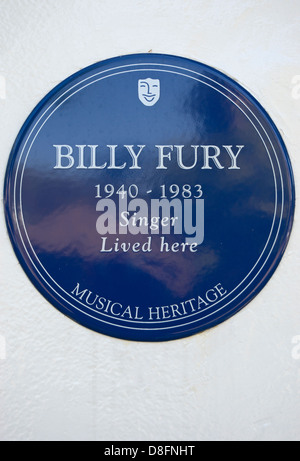 musical heritage blue plaque marking a home of  singer billy fury, st johns wood, london, england Stock Photo