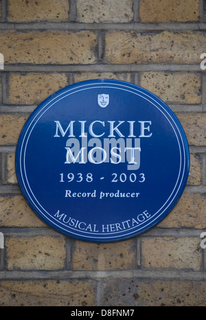 musical heritage blue plaque marking the recording studio, rak, of record producer mickie most, st johns wood, london, england Stock Photo