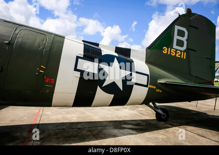 A Douglas C47 Dakota of D-Day fame at the Fantasy of Flight airfield at Polk City FL Stock Photo