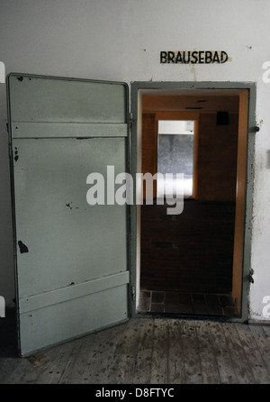 Dachau Concentration Camp. Nazi camp of prisoners opened in 1933. Access door to the gas chamber. Germany. Stock Photo