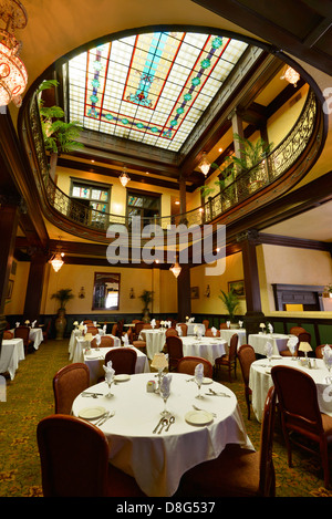 Palm Court dining room in the historic Geiser Grand Hotel in Baker City, Oregon. Stock Photo