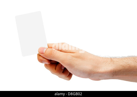 Hand and a plastic card isolated on white Stock Photo