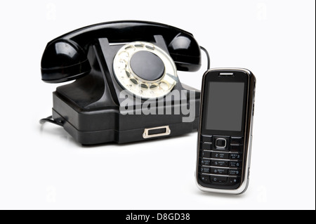Modern and vintage telephones Stock Photo