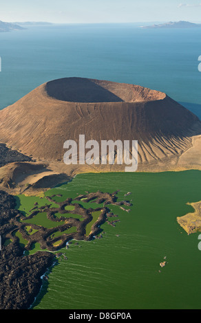 Aerial view of Nabuyatom Crater,south of Lake Turkana.Kenya Stock Photo