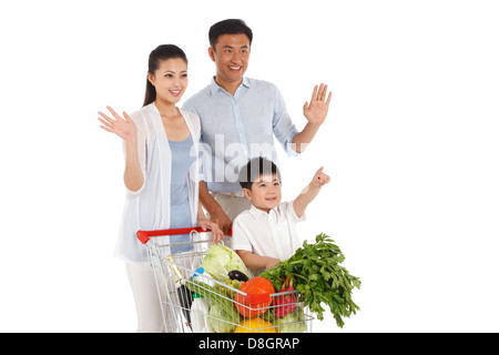 Family shopping with shopping cart Stock Photo
