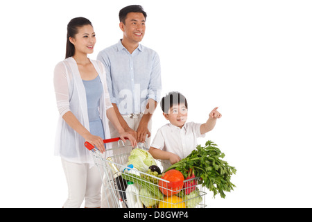 Family shopping with shopping cart Stock Photo