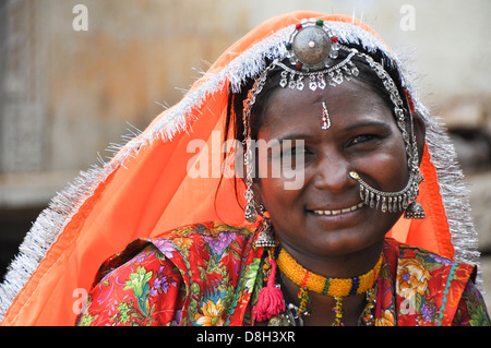 Rajasthani woman in traditional sari dress and jewelry Jodhpur ...