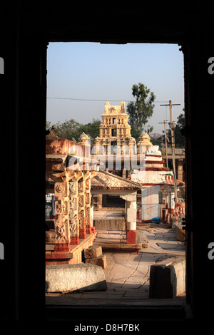 Mandapas in a temple complex in Hampi, Karnataka, India Stock Photo