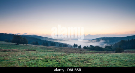 View into the valley in the morning, Neuhaus am Rennweg, Sonneberg, Thuringian Forest, Thuringia, Germany Stock Photo