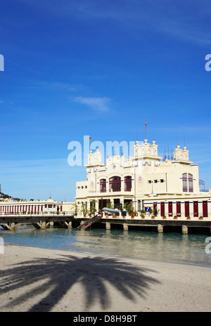 External view of a Liberty Building on the sea at Mondello beach of Palermo in Sicily Stock Photo