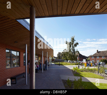 The Winchcombe School, Newbury, United Kingdom. Architect: Architype Limited, 2012. Canopied main entrance in perspective. Stock Photo