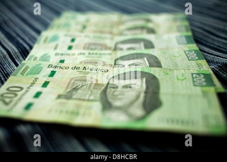 Five 200 Mexican Peso Bank Notes. Stock Photo