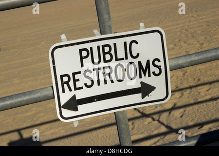 Public Restrooms Sign, Asbury Park Boardwalk, New Jersey Shore, USA Stock Photo