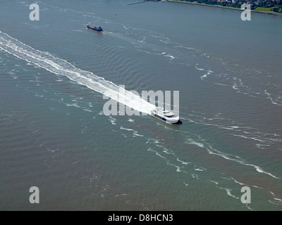 Isle of Man Steam Packet Co Catamaran Manannan on the River Mersey leaving Liverpool for the Isle of Man, North West England Stock Photo