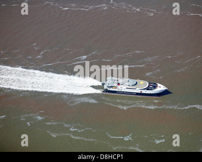 Isle of Man Steam Packet Co Catamaran Manannan on the River Mersey leaving Liverpool for the Isle of Man, North West England Stock Photo