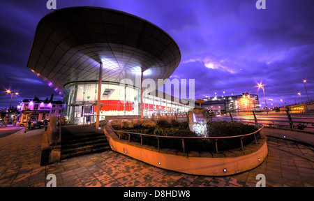 Warrington Bus Station / Golden square at dusk , Cheshire, NW England UK Stock Photo