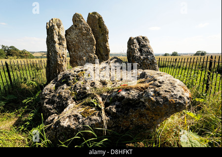 The Neolithic prehistoric Whispering Knights burial dolmen. Part of the Rollright Stones, Oxfordshire, England. 5000+ years old Stock Photo