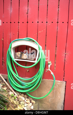 Green garden hose Stock Photo