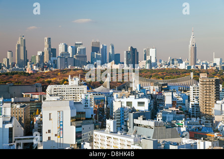 Asia, Japan, Tokyo, Shinjuku skyline viewed from Shibuya - elevated Stock Photo