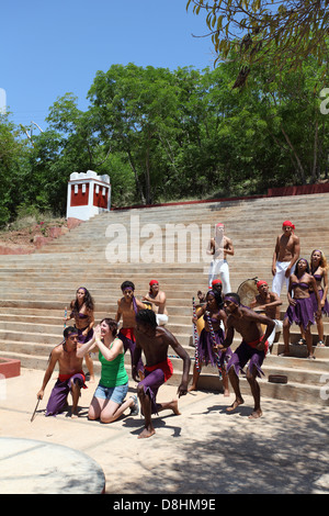 Dancers performing for tourists at the bottom of Loma de la Cruz (Hill of the Cross), Holguin, Cuba Stock Photo