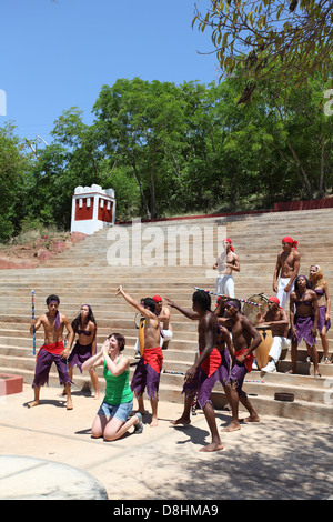Dancers performing for tourists at the bottom of Loma de la Cruz (Hill of the Cross), Holguin, Cuba Stock Photo