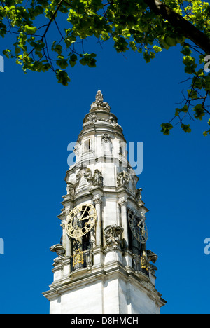 clock tower cardiff city hall cathays park cardiff south wales Stock Photo