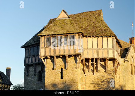 13C Stokesay Castle, Craven Arms, Shropshire, England from Church of St. John. Timber framed residence on North Tower Stock Photo