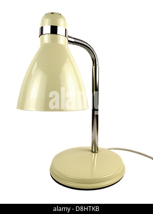 Desk lamp on a white background with cream enamel and chrome finish. Stock Photo