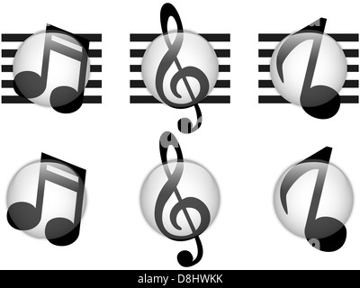 Vector - Set of Music Notes Glass Button Stock Photo