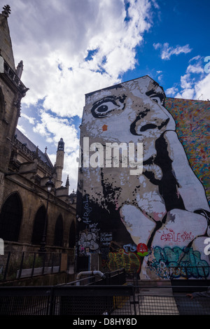 Paris, France. A Large graffiti painting on a wall near the Pompidou center and the Stravinsky fountain Stock Photo