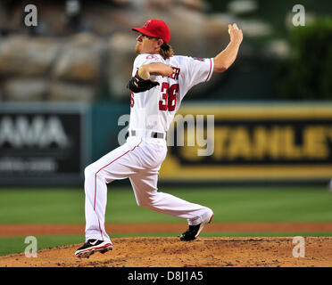 Anaheim, CA. USA. May 29, 2013.  Los Angeles Angels starting pitcher Jered Weaver #36 pitches during the Major League Baseball game between the Los Angeles Dodgers and the Los Angeles Angels at Anaheim Stadium in Anaheim, California.. Credit:  Cal Sport Media/Alamy Live News Stock Photo