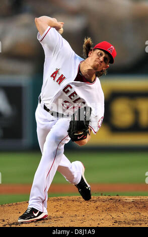 Anaheim, CA. USA. May 29, 2013.  Los Angeles Angels starting pitcher Jered Weaver #36 pitches during the Major League Baseball game between the Los Angeles Dodgers and the Los Angeles Angels at Anaheim Stadium in Anaheim, California.. Credit:  Cal Sport Media/Alamy Live News Stock Photo