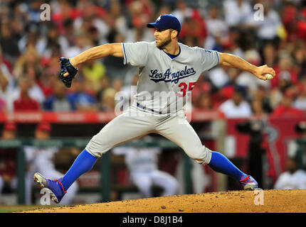 Anaheim, CA. USA. May 29, 2013.  Los Angeles Dodgers starting pitcher Chris Capuano #35 pitches during the Major League Baseball game between the Los Angeles Dodgers and the Los Angeles Angels at Anaheim Stadium in Anaheim, California.. Credit:  Cal Sport Media/Alamy Live News Stock Photo