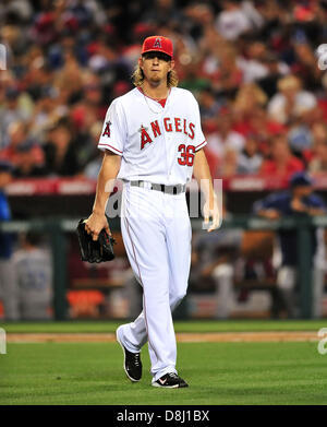 Anaheim, CA. USA. May 29, 2013.  Los Angeles Angels starting pitcher Jered Weaver #36 during the Major League Baseball game between the Los Angeles Dodgers and the Los Angeles Angels at Anaheim Stadium in Anaheim, California.. Credit:  Cal Sport Media/Alamy Live News Stock Photo