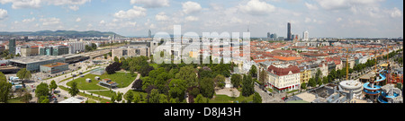 Vienna panorama from the historic Giant Ferris wheel at Prater amusement park Stock Photo