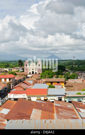 View over León towards El Calvario Church, Nicaragua, Central America Stock Photo