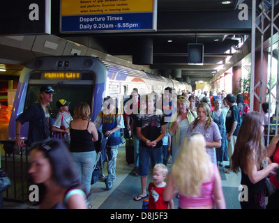 Full train platform perth railway station. Stock Photo