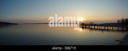 Panorama - Sunset at Ammersee Stock Photo