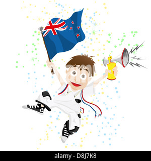 Vector - New Zealand Sport Fan with Flag and Horn Stock Photo