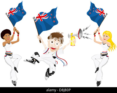 Vector - New Zealand Sport Fan with Flag and Horn Stock Photo