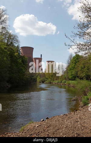 Ironbridge power station cooling towers on river Severn Ironbridge Gorge Shropshire England Stock Photo